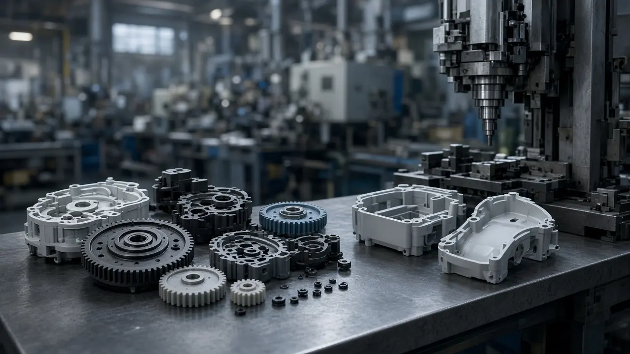 Plastic gears beside machinery